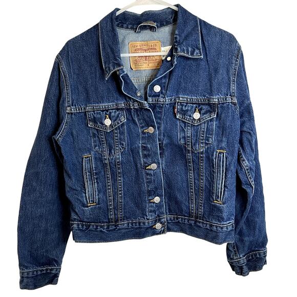 Women’s Vtg Levi's 77715-4837 ICONIC Dark Wash Denim TRUCKER Jean Jacket Sz M - Picture 6 of 8